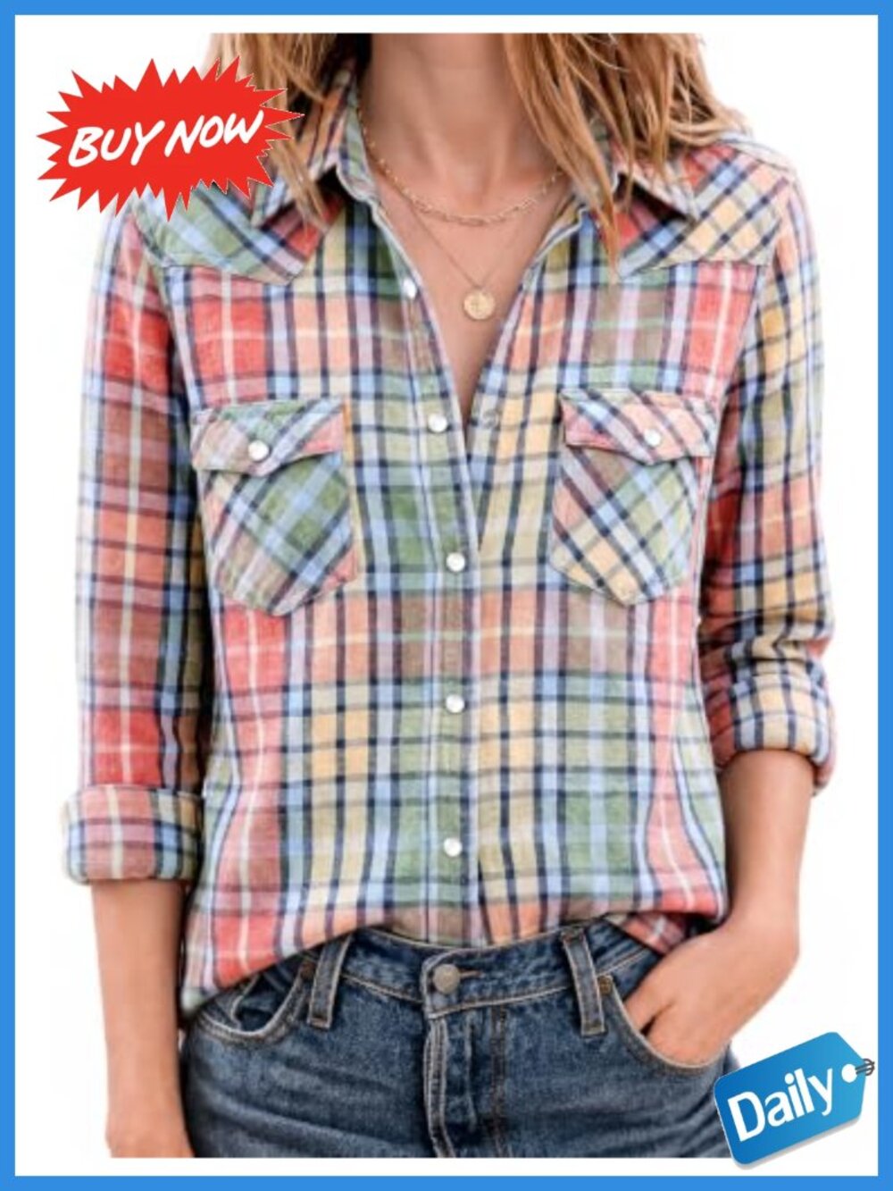 Western Flannel Shirt Pearl Snap Plaid Long Sleeve Cotton Blend